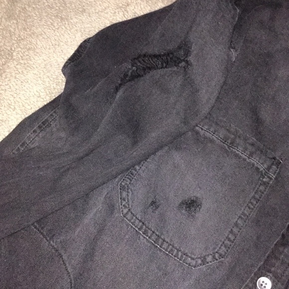 Black distressed denim button up - Picture 2 of 3